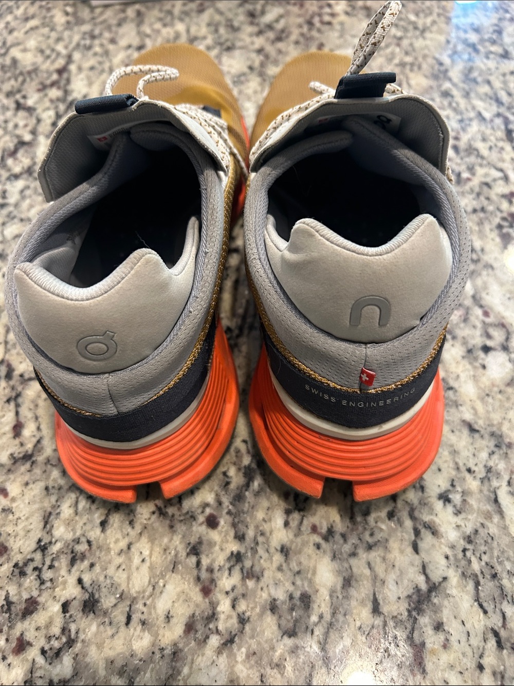 On Running Men’s Sneakers — Gold Upper with Orange Sole - Picture 5 of 8